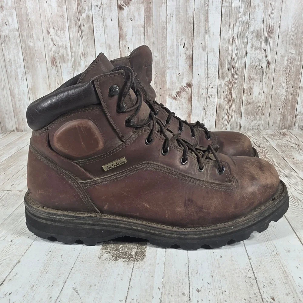 Cabelas Mens Brown Leather Gore-Tex Vibram‎ Hiking Boots 80047371 Size 10 M